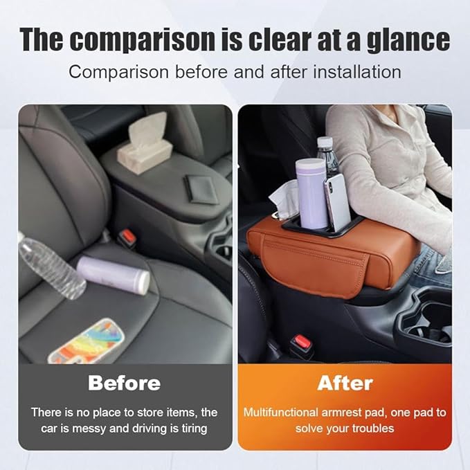 Car Armrest Cushion,5-in-1 Center Console Cover with 2 Storage Bags Cup Holder, Tissue Box Slot, Phone Slot for Car Sedans,Car Interior Accessories for Most Vehicle, SUV, Truck,Cars (Claret)