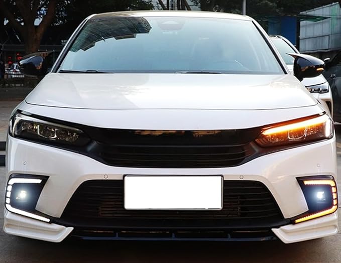 iJDMTOY Fog Bezel Replace Switchback LED Daytime Running Light Kit w/White OE-Spec LED Fog Lights Compatible with 2022-2024 Honda Civic Sedan