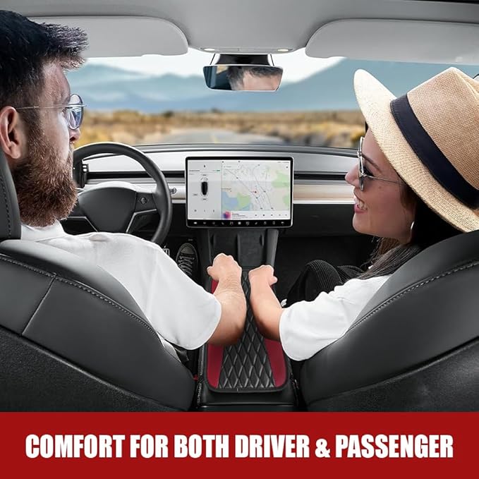 Car Center Console Cushion Pad, Armrest Cover for Car, Leather Waterproof Armrest Seat Box Cover, Auto Accessories Comfortable Arm Rest Box Cushion Pad for Most Vehicles (Wine Red)