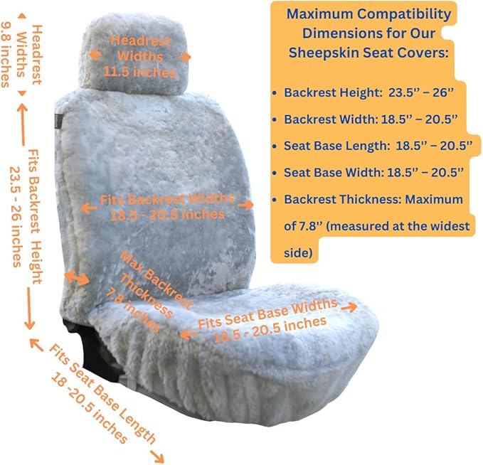 SHEEPSKIN ELITE Premium Sheepskin Car Seat Cover - All Season Comfort and Protection, Easy Installation (56" x 23", Light Gray Color)