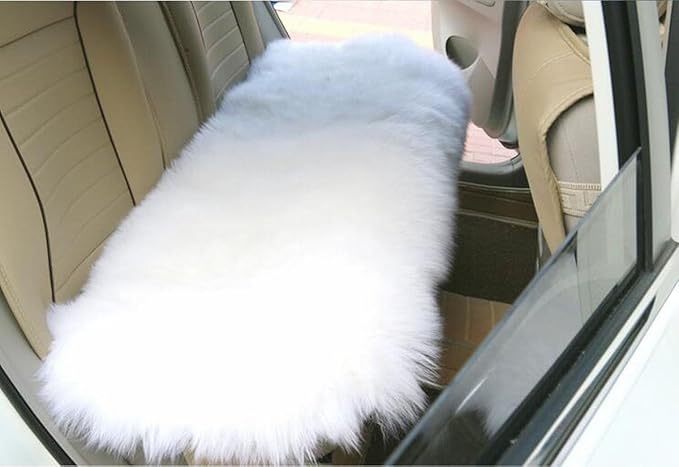 Winter Warmth: Universal Sheepskin Seat Cushion Cover - Natural Wool, for Cars, Trucks, SUVs & Vans - Cozy & Stylish Driving Companion Rear White