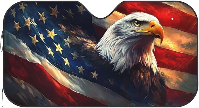 American Flag Car Sun Shade Windshield Sunshade Foldable Front Window Shield Cover for Truck SUV