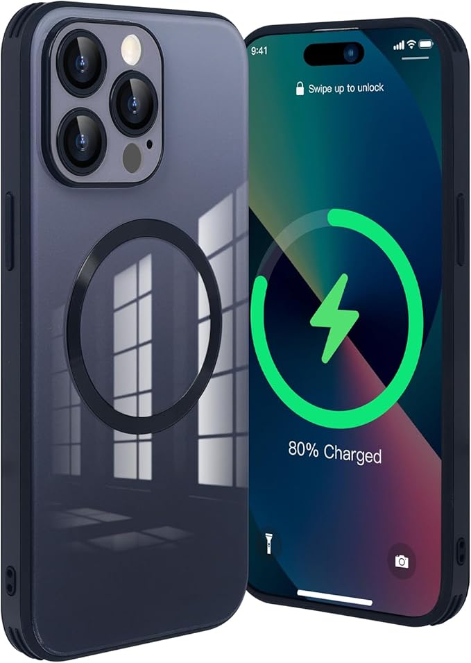 Guppy Compatible with iPhone 13 Pro with MagSafe Case, Magnetic Gradient Case with MagSafe Charging, Gradient Glass Back Cover with Lens Film-Black