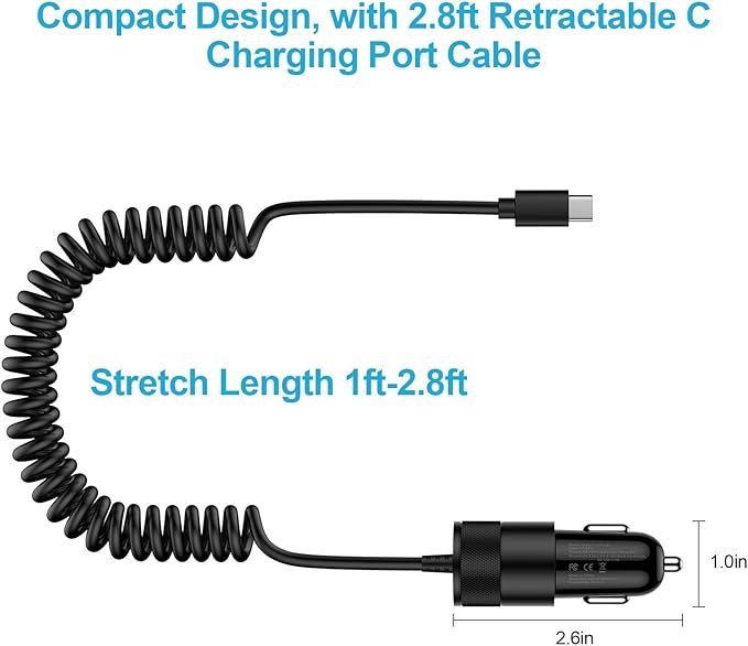 for iPhone 16e 17e 17 Pro Max Air, Fast Car Charger Adapter for iPhone 16e, 16, 16 Pro Max, 16 Plus, 15 Series, USB C Vehicle Phone Auto Automobile Plug with 2.8FT Coiled Cable Cord Fast Charging