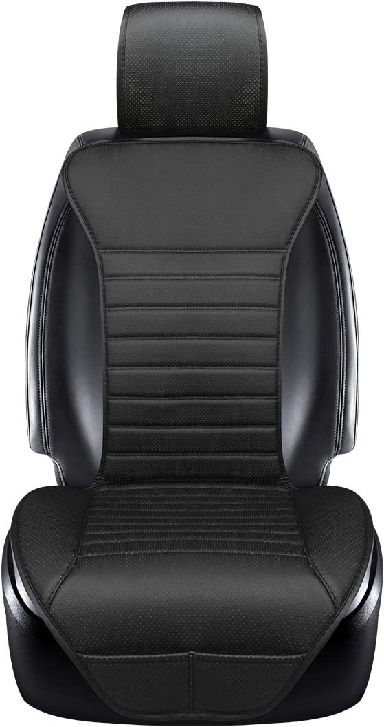 Universal Car Seat Cover PU Leather Car Seat Cushion Driver Seat Cover with Backrest- Car Front Seat Protector Fits 95% of Vehicles-1 Piece (Black-B)