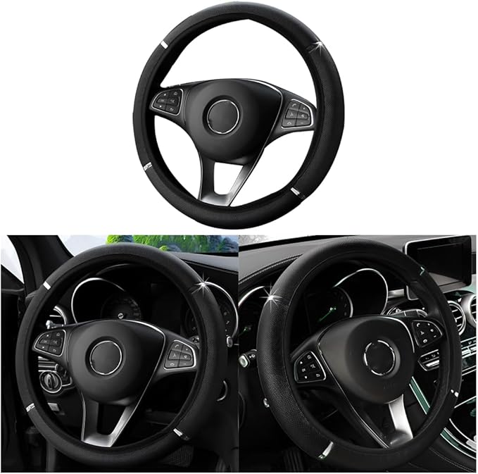 Car Steering Wheel Cover, Non-Slip, Elastic, Steering Wheel Cover for Men and Women, Universal Fit 15 Inches Cars, Vehicles, SUVs (Black)