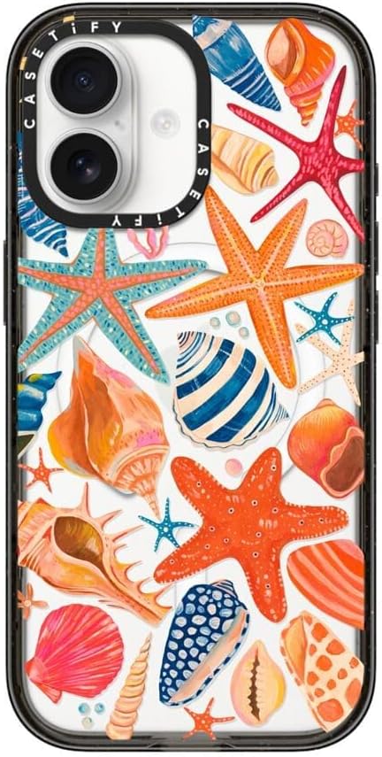 CASETiFY Impact iPhone 17 Case [Slim/Compatible with Magsafe / 8.2 ft. 4X Military Grade Drop Protection] - Sea Shells - Clear Black