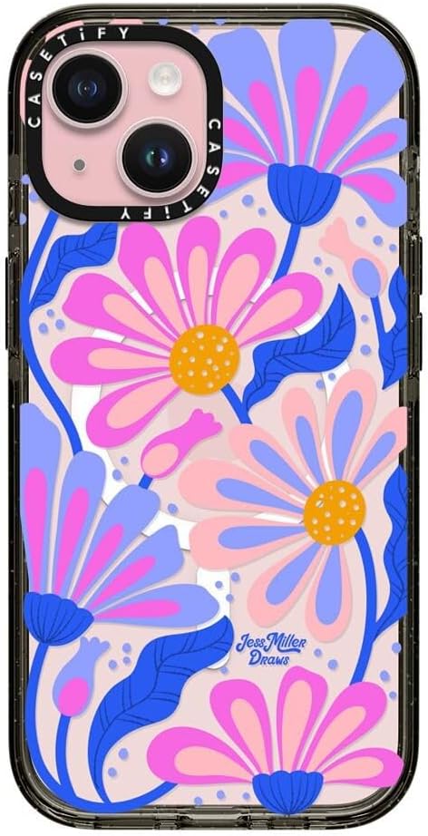 CASETiFY Impact Case for iPhone 15 [8.2ft 4X Military Grade Drop Protection/Compatible with Magsafe] - Mystic Daisy - Clear Black