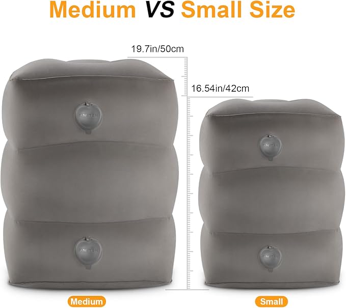 Inflatable Travel Foot Rest Pillow, Kids Airplane Bed, Adjustable Height Leg Pillow for Air Travel, Make a Flat Bed for Toddlers, Great for Airplane,Train,Small Size(Grey, 1 Pack