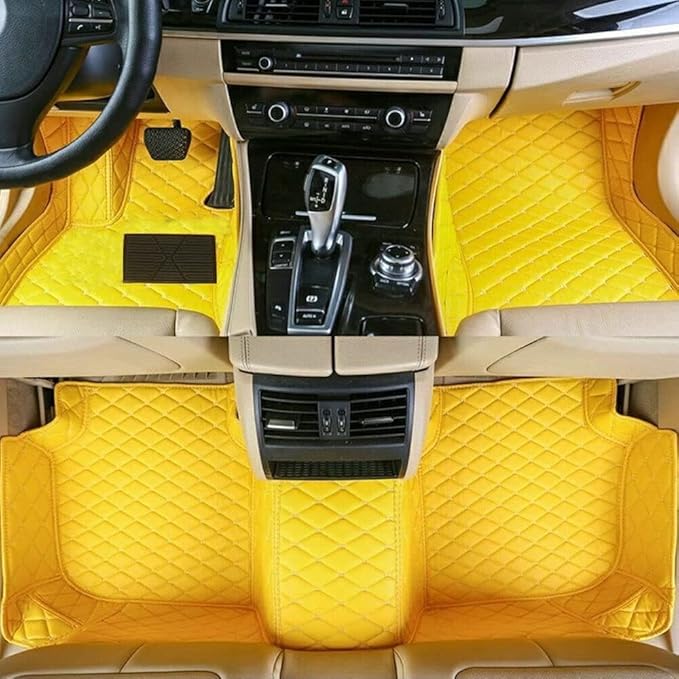 Custom Personalized Floor Mats for Cars - Luxury Full Coverage All Weather Mats, Anti-Slip Leather Mat Set, Fit for 99% of Cars, SUVs & Trucks (Yellow, A-Diamond)