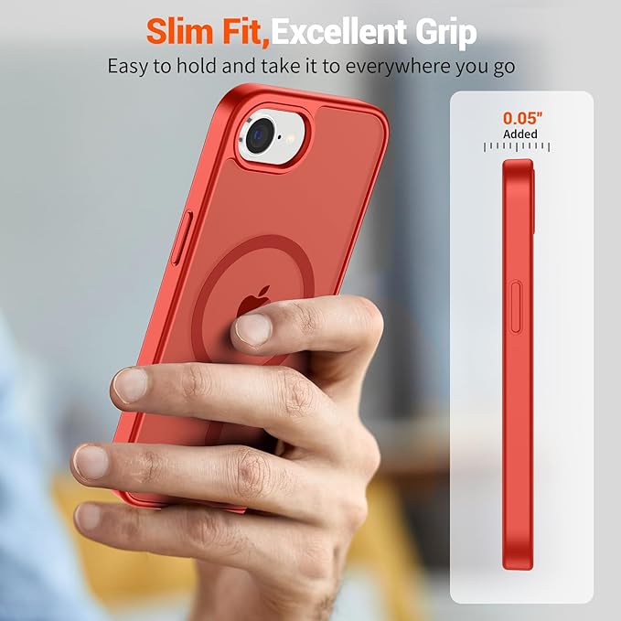SUPFINE Magnetic for iPhone 17e Case/iPhone 16e Case (Compatible with MagSafe)(Military Grade Drop Protection) Slim Translucent Matte Shockproof with Anti-Fingerprint Phone Case,Red