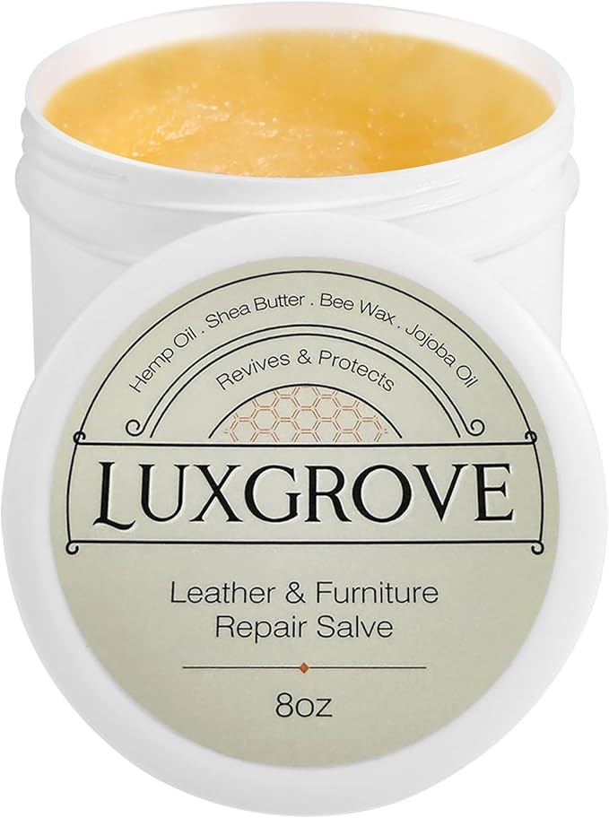 LUXGROVE® Leather & Furniture Repair Salve- Polisher, Leather Cleaner and Conditioner for Furniture - UV Protectants Help Prevent Cracking or Fading, for Car Seat, Couch, Shoe, Purse, Boot - 8oz