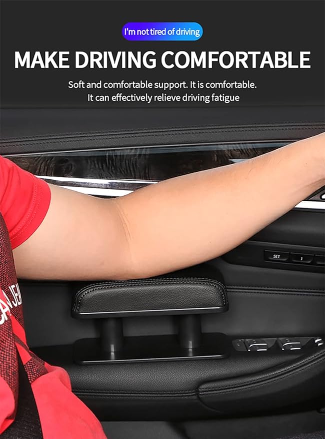 JEYODA Car Armrest Pad, Left Elbow Support, General Leather Booster Pad, Central Armrest Box, Adjustable Armrest (Black red line)