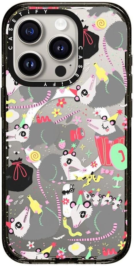 CASETiFY Impact iPhone 15 Pro Case [Slim/Compatible with Magsafe / 8.2 ft. 4X Military Grade Drop Protection] - Opossum Symposium - Clear Black