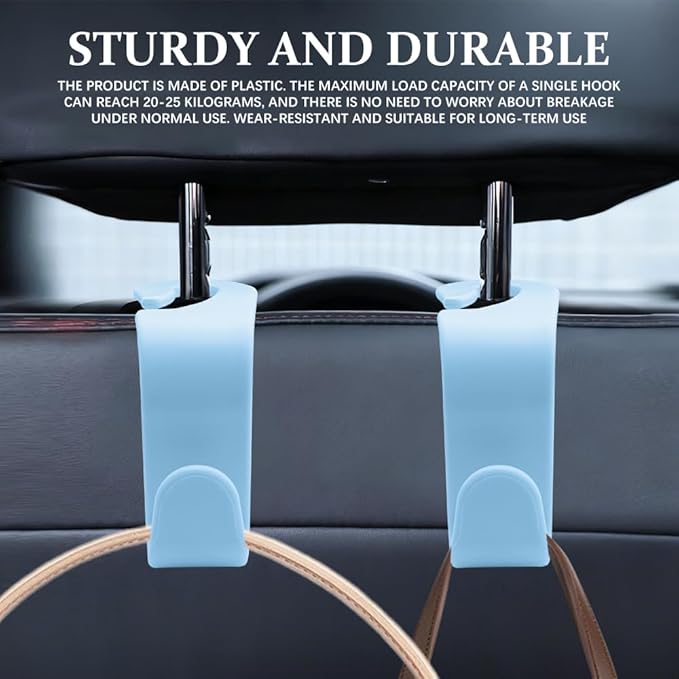 4PCS Car Seat Headrest Hooks, Purse Hook for Car, Auto Back Seat Organizer Storage Hanger Holder, Auto Accessories Multi-Use Portable Headrest Organizer Holder for Purse Handbag Coats (Blue)