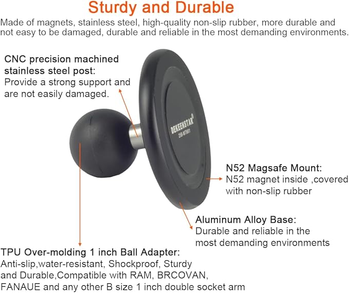 Magnetic Phone Holder Base with B Size 1 inch Ball for Magsafe iPhone 17/16/15/14/13/12 Compatible with RAM mounts B Size Double Socket Arm Magnetic Ball Phone Holder for Car