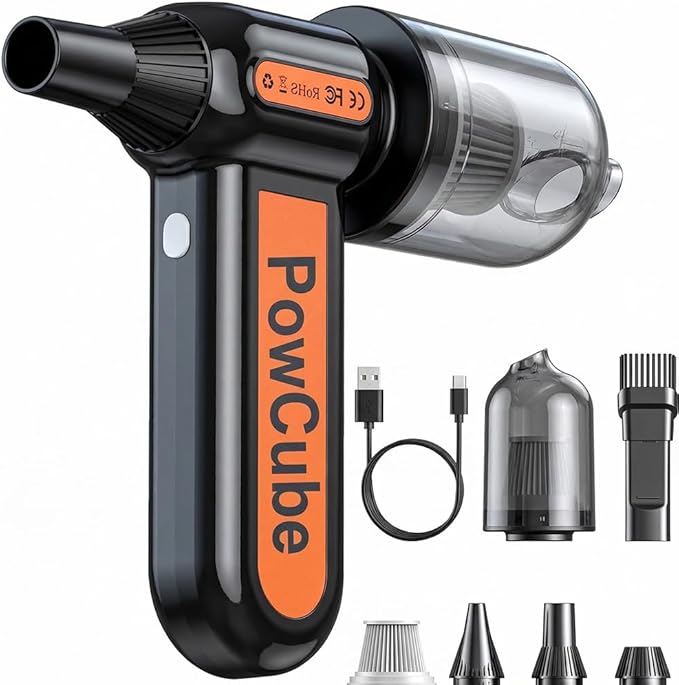 2-in-1 Compressed Air Duster 180000RPM Powerful Motor, Cordless Mini Vacuum Cleaner, 10,000mAh Battery, Portable Electric Air Duster, Dust Blower for Computer, Keyboard, Outdoor, House, Car and Office