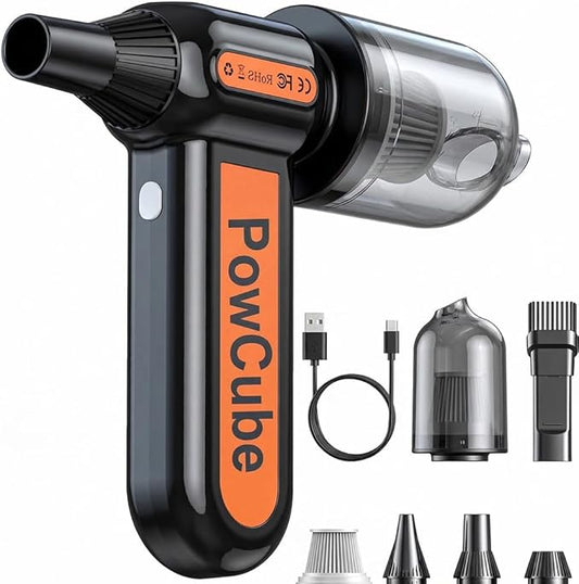 2-in-1 Compressed Air Duster 180000RPM Powerful Motor, Cordless Mini Vacuum Cleaner, 10,000mAh Battery, Portable Electric Air Duster, Dust Blower for Computer, Keyboard, Outdoor, House, Car and Office