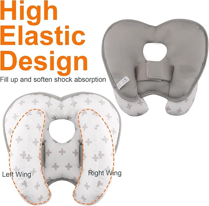 KAKIBLIN Baby Neck Pillow for Head, 2 in 1 Travel Pillow Baby Car Seat Head Support Banana Neck Pillows for Infants Small Boys and Girls,Support for Stroller, Grey Cross