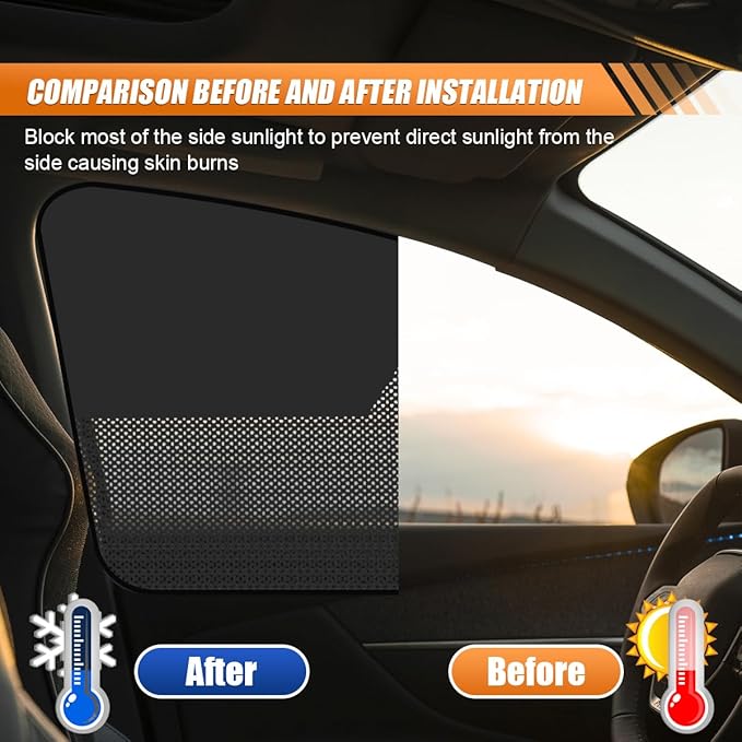 Car Front Side Window Sunshade, Magnetic Automotive Windshield Privacy Curtain with Half Shade, Mesh Sun Protection Cover Blocks Heat, Glare, UV Rays for Driver Passenger (Front)
