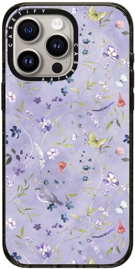CASETiFY Impact Case for iPhone 15 Pro Max [8.2ft 4X Military Grade Drop Protection/Compatible with Magsafe] - Floral Reverie Purple - Clear Black