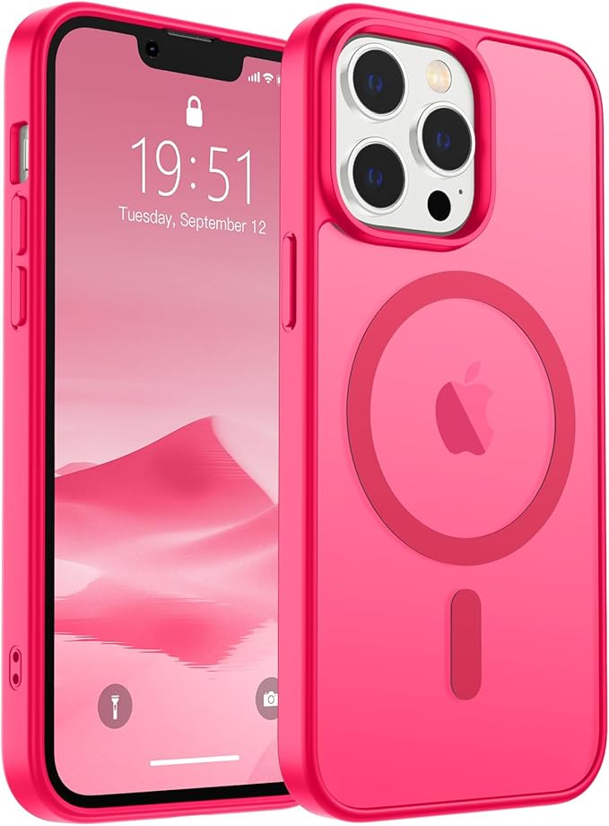 SUPFINE Magnetic for iPhone 12 Pro Max Case (Compatible with MagSafe) (Military Grade Drop Protection) Slim Translucent Matte Shockproof with Anti-Fingerprint Phone Case,Hot Pink