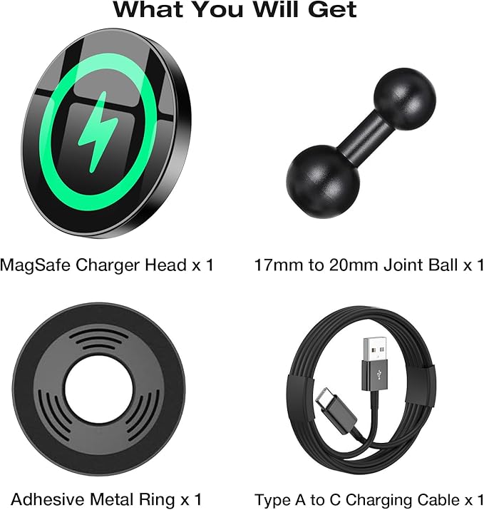 Coolpow for Magsafe Wireless Car Charger Magnetic Wireless Charging Phone Holder with 20mm Ball Mount【Super Magnet】 Magnetic Ball Mount Adapter 20mm Ball Joint Compatible with Bulletpoint Mounting