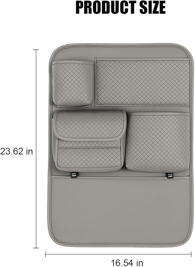 Car Backseat Organizer, 2PCS Leather Woven Multipurpose Vehicle Seat Back Protector with 4 Storage Pockets & Hook, Waterproof Automotive Kick Mat, Universal for SUV RV Truck (Gray)