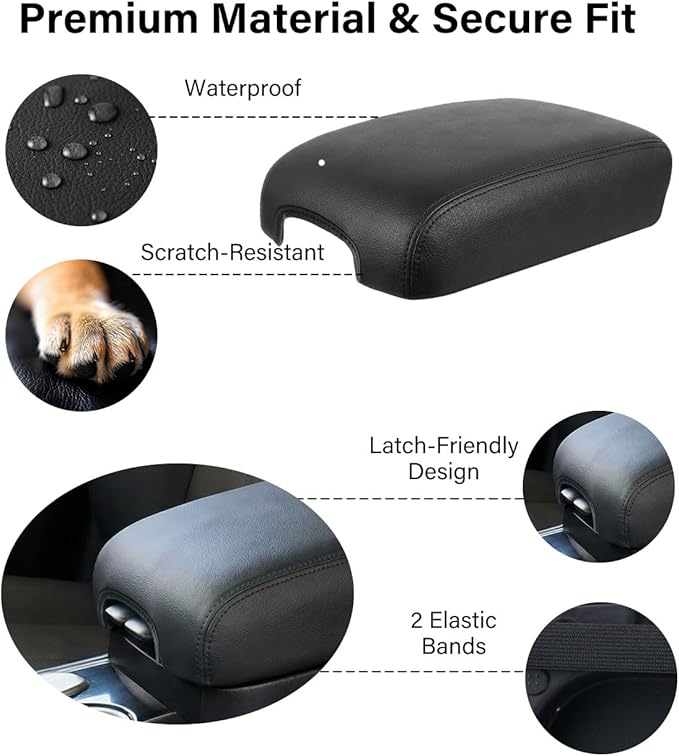 Center Console Armrest Cover for 2013-2020 Infiniti QX60 JX35/Nissan Pathfinder, PU Leather Middle Console Lid Protector Arm Rest Cushion Anti-Scratch Thick Pad