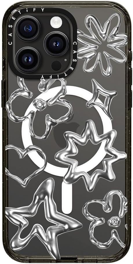 CASETiFY Impact iPhone 15 Pro Max Case [4X Military Grade Drop Tested / 8.2ft Drop Protection/Compatible with Magsafe] - Stars Prints - Chrome Doodles - Clear Black