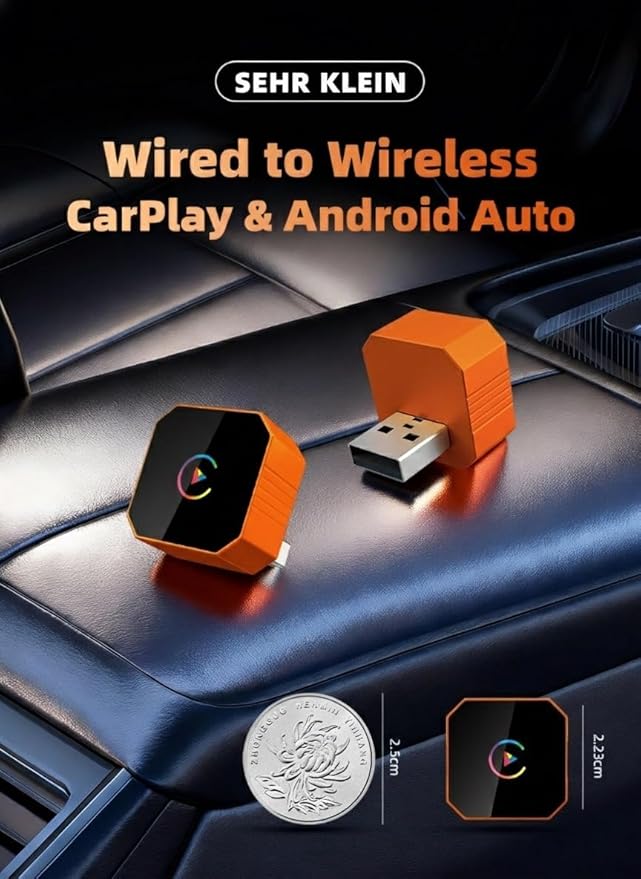 2026 2-in-1 Wireless CarPlay & Android Auto Adapter, Mini USB Dongle, Bluetooth 5.2, 5GHz WiFi, OTA Update, for Factory Wired CarPlay Vehicles