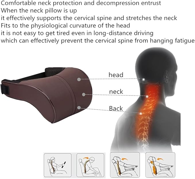 ZLOHPAE Car seat Lumbar Support Pillow and car Neck Support Pillow kit, Soft Leather Surface and high-Density Memory Foam are Ergonomic car seat Pillows (Brown)