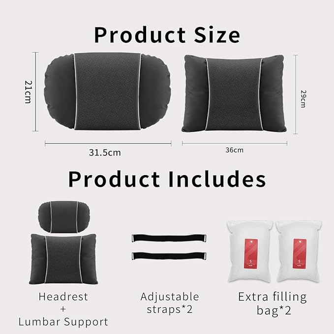 Car Headrest & Lumbar Support Set,Premium Skin-Feeling Napa Leather Soft and Comfortable Headrest,Car Seat Headrest Pillow Waist Support Car Interior Accessories for Driving Home Office