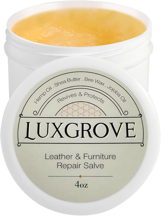 LUXGROVE® Leather & Furniture Repair Salve- Polisher, Leather Cleaner and Conditioner for Furniture - UV Protectants Help Prevent Cracking or Fading, for Car Seat, Couch, Shoe, Purse, Boot - 4oz