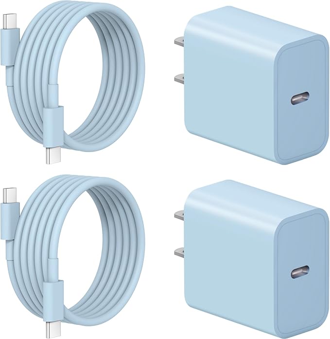iPhone 17 16 15 Charger Fast Charging 2+2Pack 20W USB C Wall Charger with 6FT Fast Charging Cable Compatible with iPhone 17/17 Air/17 Pro/17 Pro Max/iPhone 16/15 Series, iPad Pro/AirPods - Blue