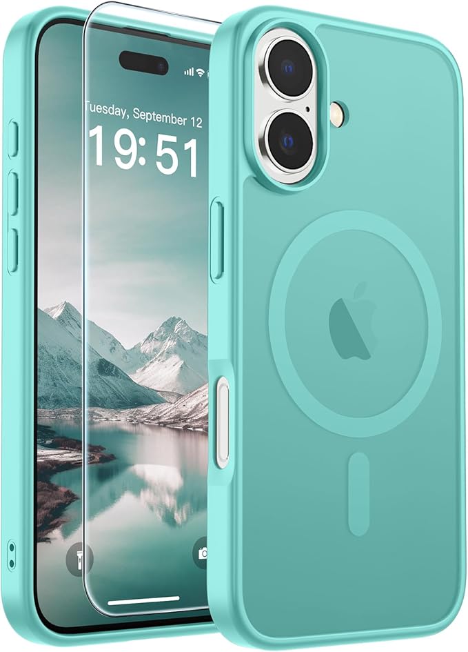 SUPFINE Magnetic for iPhone 17 Case with Screen Protector (Compatible with MagSafe)(Military Grade Drop Protection) Translucent Matte Shockproof with Anti-Fingerprint Phone Cover,Blue Green