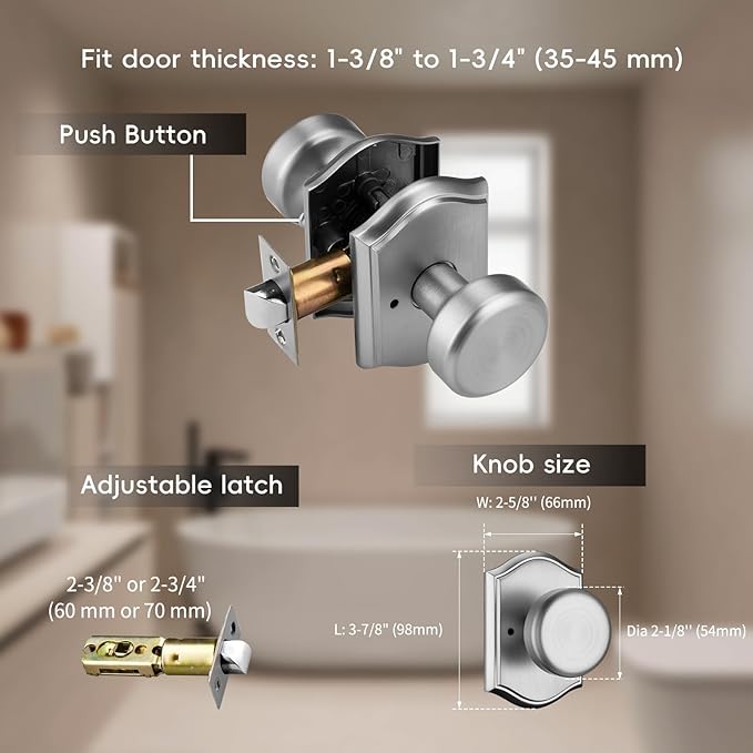 Interior Pismo Doorknobs for Bath & Bedroom, Brushed Nickel Door Knobs with Camelot Trim, Heavy Duty Door Knob with Lock