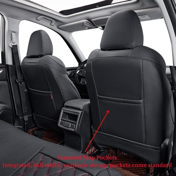coverdream Forester Seat Covers Custom Fit for 2014 2015 2016 2017 2018 Subaru Forester,Full Coverage Waterproof Leatherette Car Seat Protector(Full Set,Black/Red)