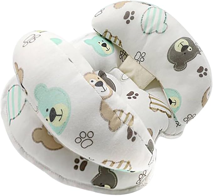KAKIBLIN Baby Head Neck Support Pillow, 2 in 1 Banana Neck Pillow for Babies, Travel Pillow for Stroller Neck Support for Newborn, Adjustable Baby Pillow for Head (Bear)