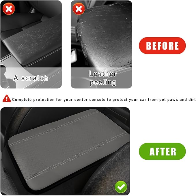 Car Center Console Pad, PU Leather Auto Armrest Seat Box Cover Protector, Comfortable Arm Rest Storage Box Mat for Vehicle Interior Protection, Universal Car Accessories (Gray)