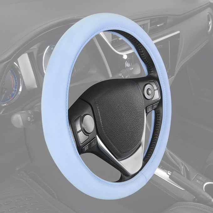 Carbella Ultra Soft Blue Steering Wheel Cover, Car Accessories for Women, Non-Slip Comfy Soft Grip Faux Leather Auto Steering Wheel Cover for Cars Trucks Vans SUVs Gift Idea - Fits Standard 15" Inches