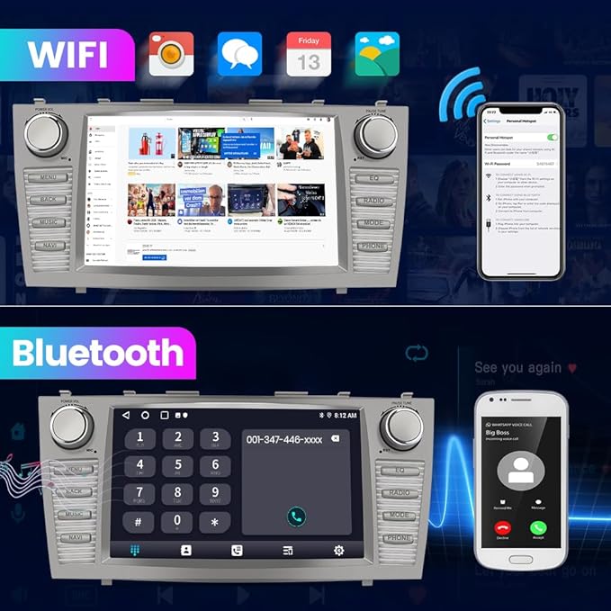 Car Radio Andriod 13 for Toyota Camry 2007-2011, 9 inch Touch Screen Original Car Style 2GB+32GB Head Unit with Wireless CarPlay Android auto Bluetooth WiFi SWC GPS