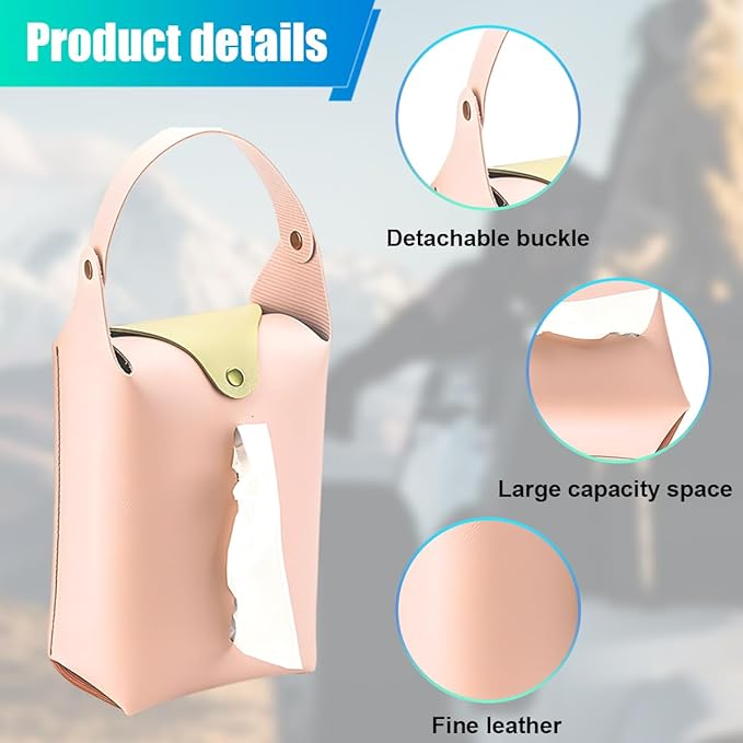 Car Tissue Holder, Large Car Headrest Hanging Tissue Box Cover, PU Leather Auto Napkin Holder, Universal Vehicle Backseat Paper Organizer for Cars Sun Visor (Pink)
