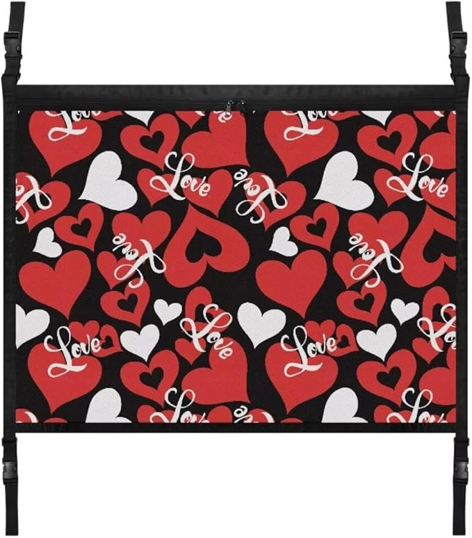 Red Heart Car Roof Storage Bag Multi-Purpose Seat Organizer Premium Car Seat Organizer Vehicle Passenger Seat Organization and Storage for Kids Adults Pets Items