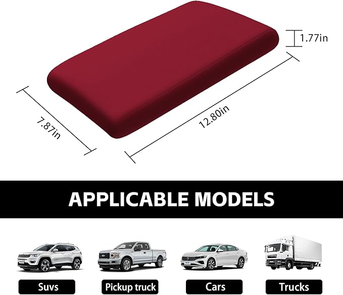 Center Console Pad, 12.2''×8.1'' Memory Foam Auto Armrest Cushion, Comfortable Arm Rest Storage Box Cover, Universal Car Interior Accessories for Most Vehicle, SUV (Wine Red)