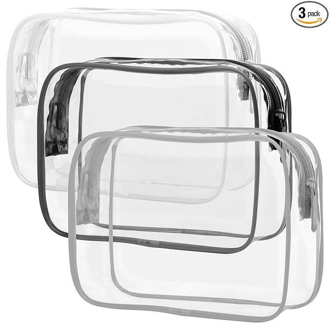 PACKISM TSA Approved Toiletry Bag 3 Medium - Quart Size Clear Makeup Bag for Carry On, Airport Security Compliant Clear Travel bag for Toiletries with Reinforced Seams, Black White Grey