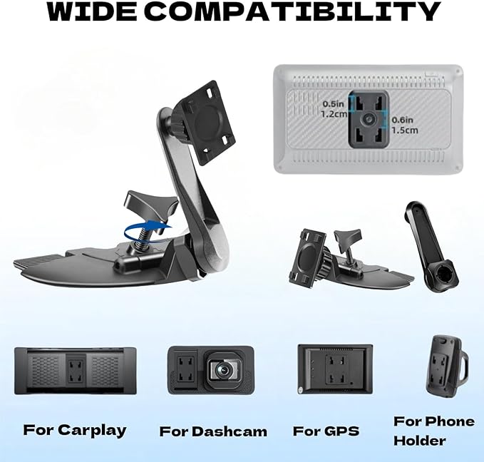 Extended Arm CD Slot Mount for CarPlay Screen Adjustable 360° Rotating Universal Head Compatible with in-Car Monitors CD Slot CarPlay Mount for 7" 9" 10.26" Portable Car Stereo Cd Bracket