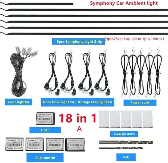 18 in 1 Symphony car Ambient Lights RGB car Interior Acrylic Light Guide Fiber Optic Universal Car Decoration Atmosphere Lights