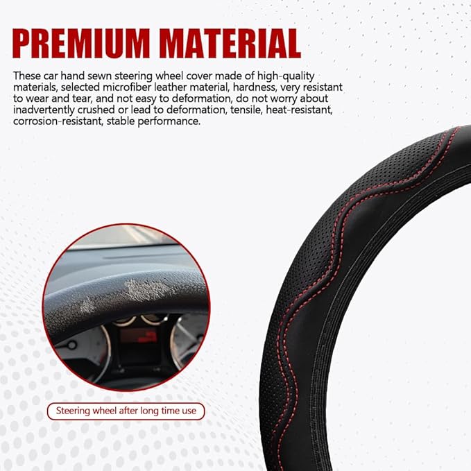 Car Steering Wheel Cover, 14.5-15 Inch Comfortable Grip Microfiber Leather Non-Slip Wheel Cover, Auto Elastic Breathable Wheel Steering Protector, Universal Interior Accessories Fit Vehicles