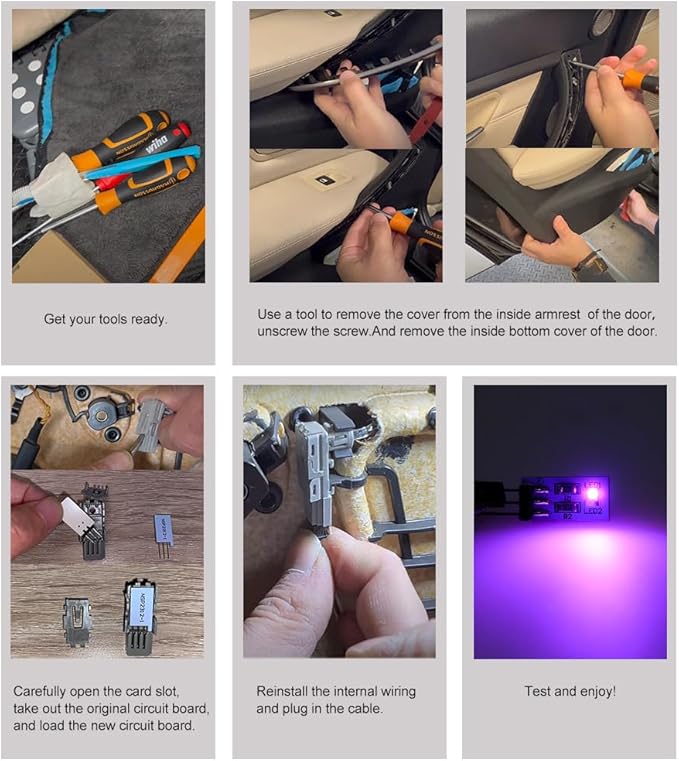 NJSBYL LED Purple-White Ambient Lighting Circuit Board for B-MW 2 3 4 Series X1 X2 I3 M2 M3 M4 Pre-LCI Courtesy Dashboard Instrument Panel Storage Tray Atmosphere Lamp Light Replacement Board